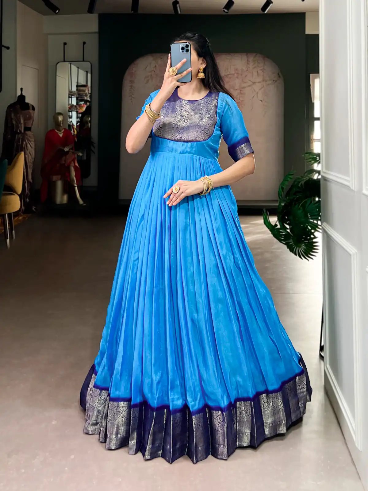 Blue Mass Mello Zari Work Gown - Image 2