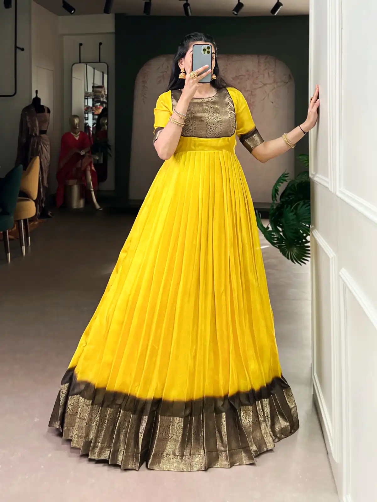 Yellow Mass Mello Zari Work Gown - Image 2