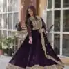Wine Faux Blooming With Embroidery Zari Work Gown