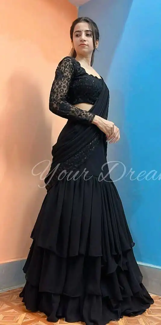 Black Faux Georgette Sequins Work Lehenga Choli
