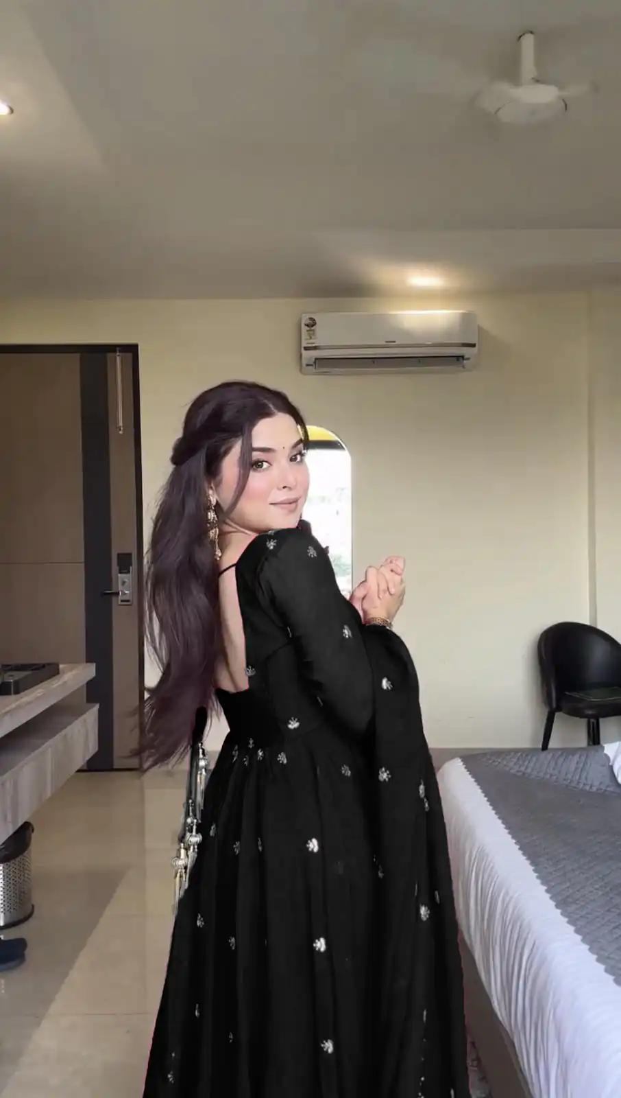 Black Georgette Sequence Gown - Image 4