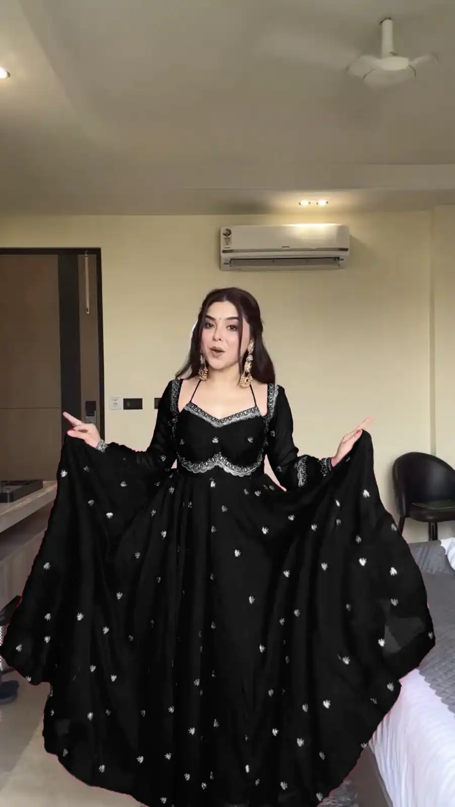 Black Georgette Sequence Gown - Image 3