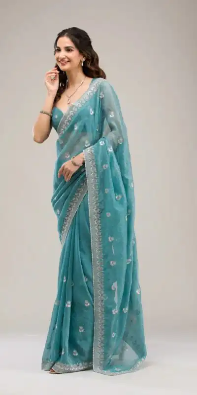 BT 439 Blue Crunchy Ciffon Saree Perfect for Wedding, Party, Bridal Wear, Raksha Bandhan, Festival Celebrations – . Special Price ₹1899. Delivery 4-6 | Sarees, Bollywood Sarees, Creative Sarees, Designer Sarees, Embroidered Sarees, Ethnic Saree, Modern Digital sarees, Party Wear Sarees