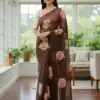 Brown TB Organza Digital Print Saree