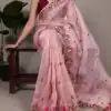 Light Pink Zari Kota Tissue Embroidery Zari Work Saree