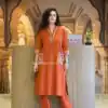 Rust Cambric Cotton Embroidery Lace Work Kurti
