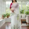 White TB Organza Digital Print Saree