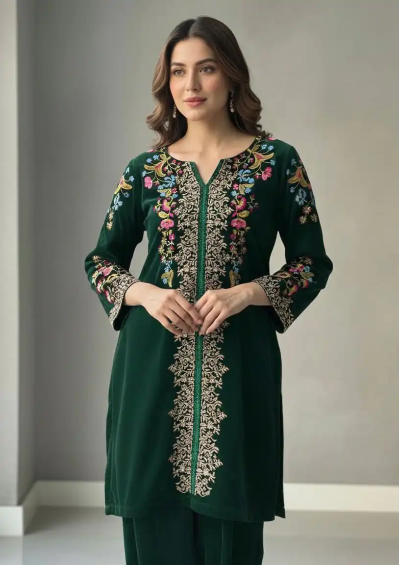 Green Heavy Velvet Embroidery Work Salwar Suit